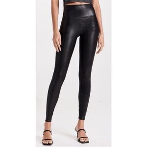 Spanx Black Leather-Look High Waist Pants Leggings Like New Size Large